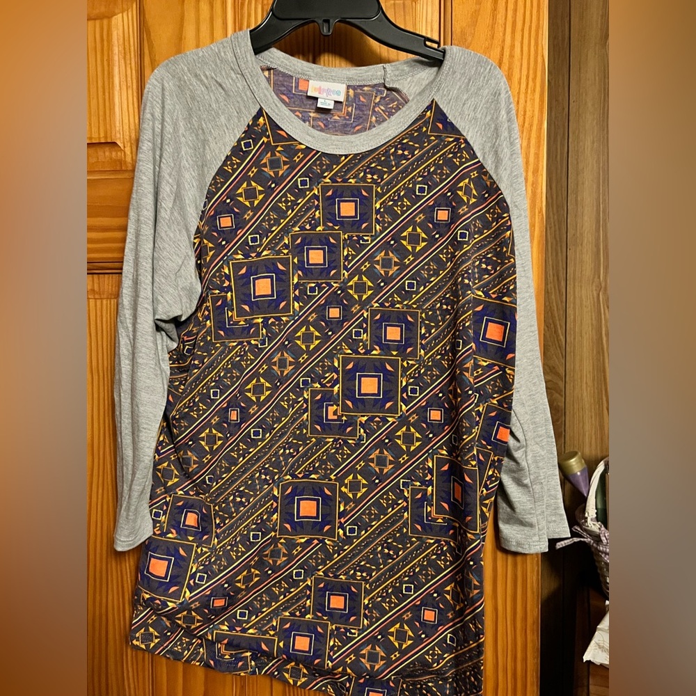 LuLaRoe Geometric Long Sleeve Top - Gray and Orange